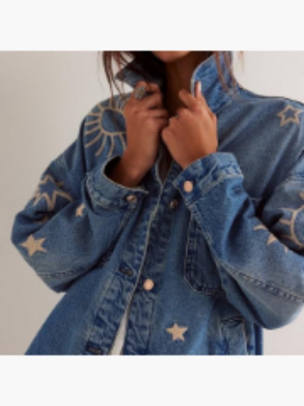 Oversized Denim Jacket with Embroidery, Loose Fit, 90% Cotton 10% Polyester - Picture 3 of 5